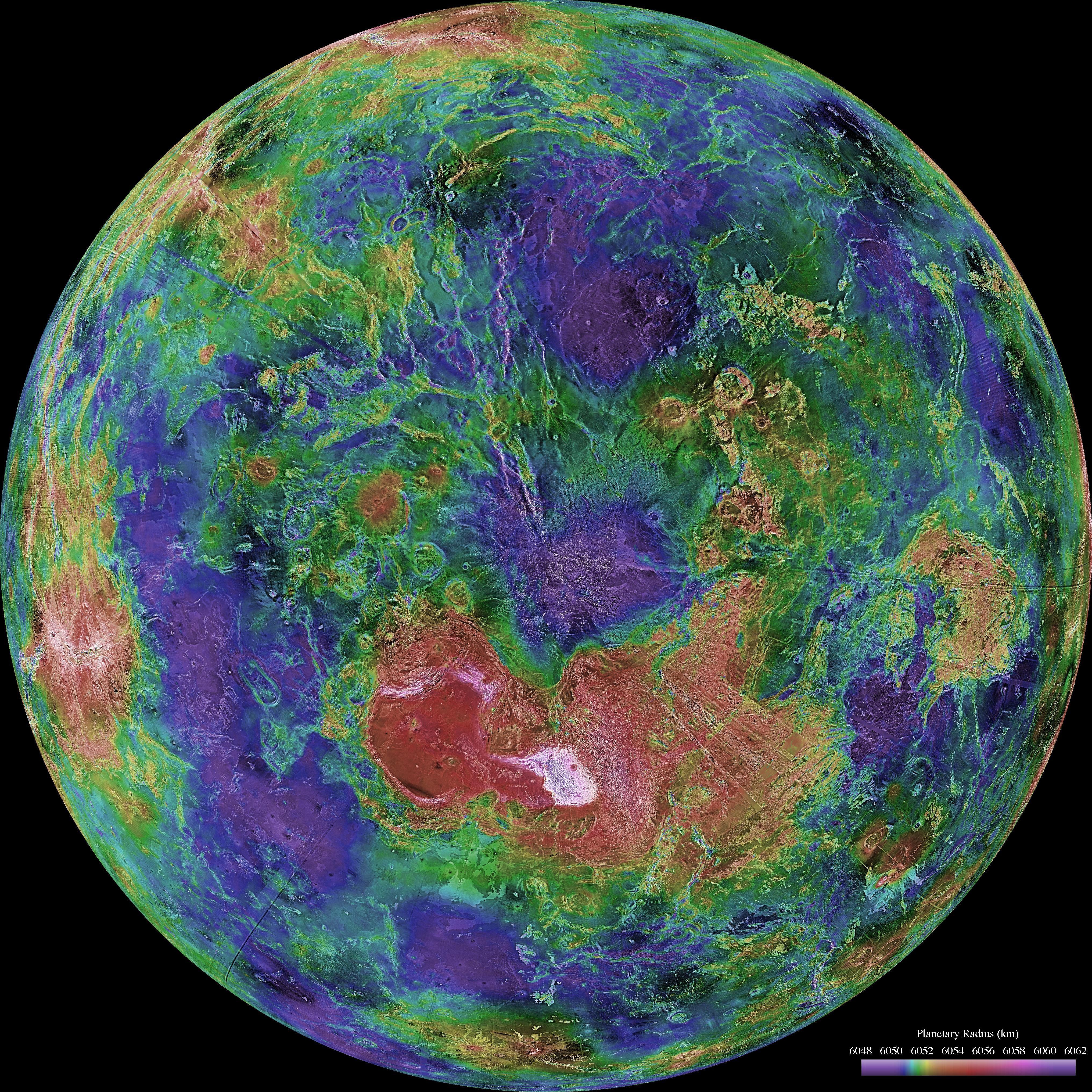 تصویر حرارتی با رنگ های مختلف و درجه بندی شده از سیاره زهره