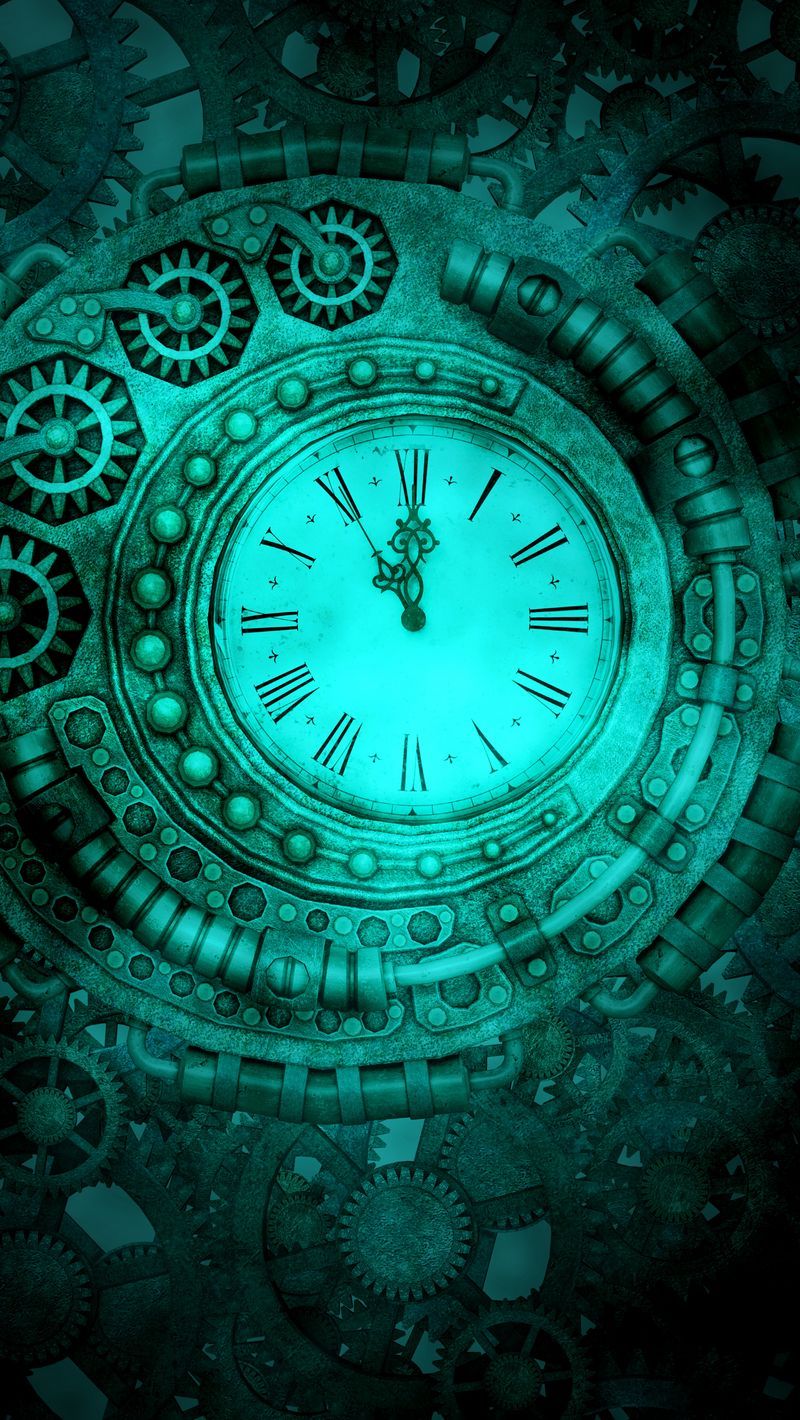 تصویر رویایی از چرخ دنده های ساعت به رنگ آبی درخشان 