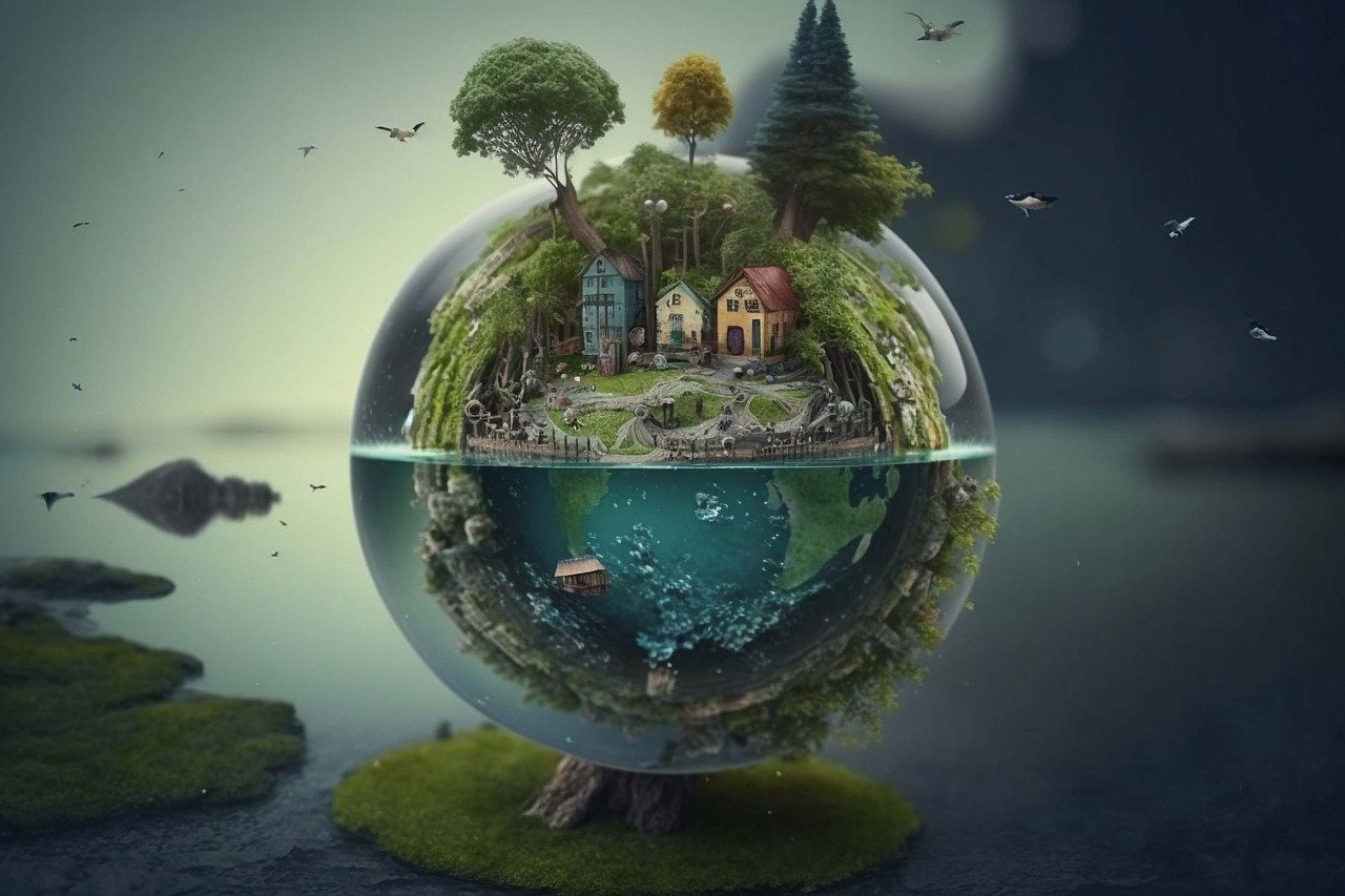 پرطرفدار ترین عکس پروفایل ساخته شده توسط هوش مصنوعی از گوی شیشه ای با نصف جنگل و نصف آب در کره زمین 