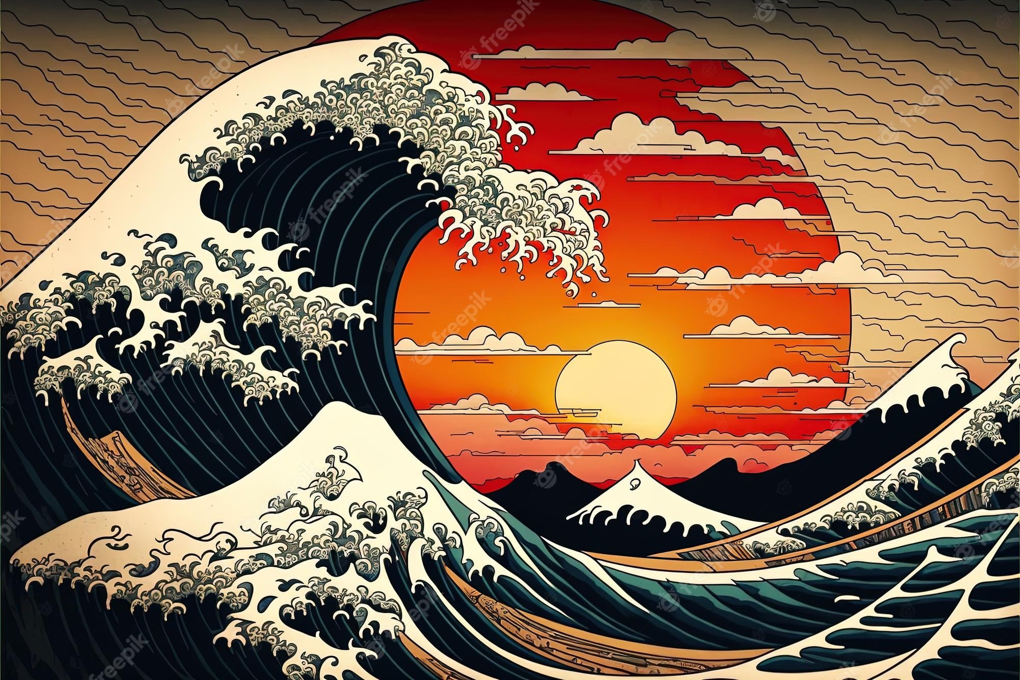 نقاشی تولید شده توسط AI هوش مصنوعی با طرح موج بزرگ اقیانوس