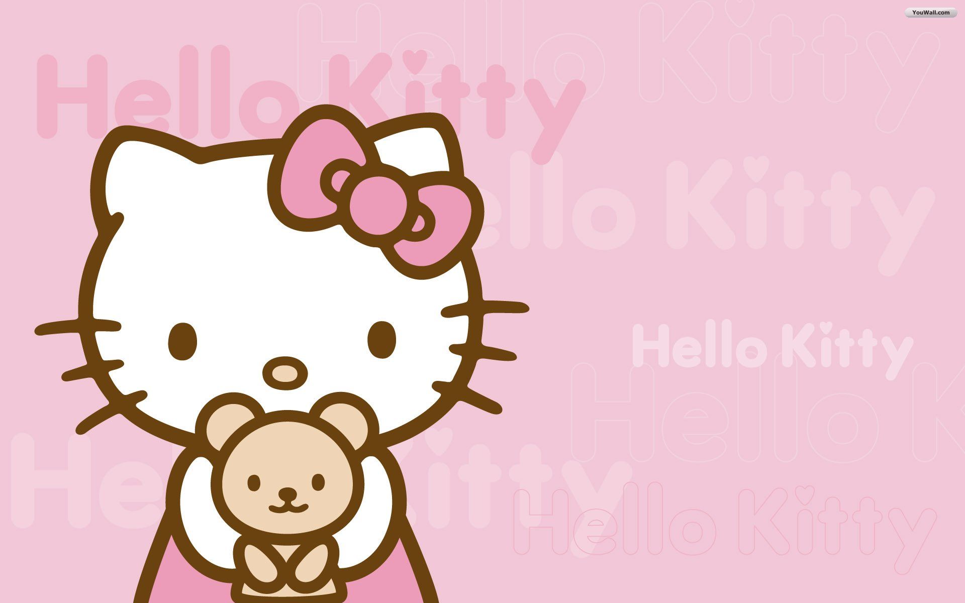 بک گراند Hello Kitty با عروسک خرس قهوه‌ ای