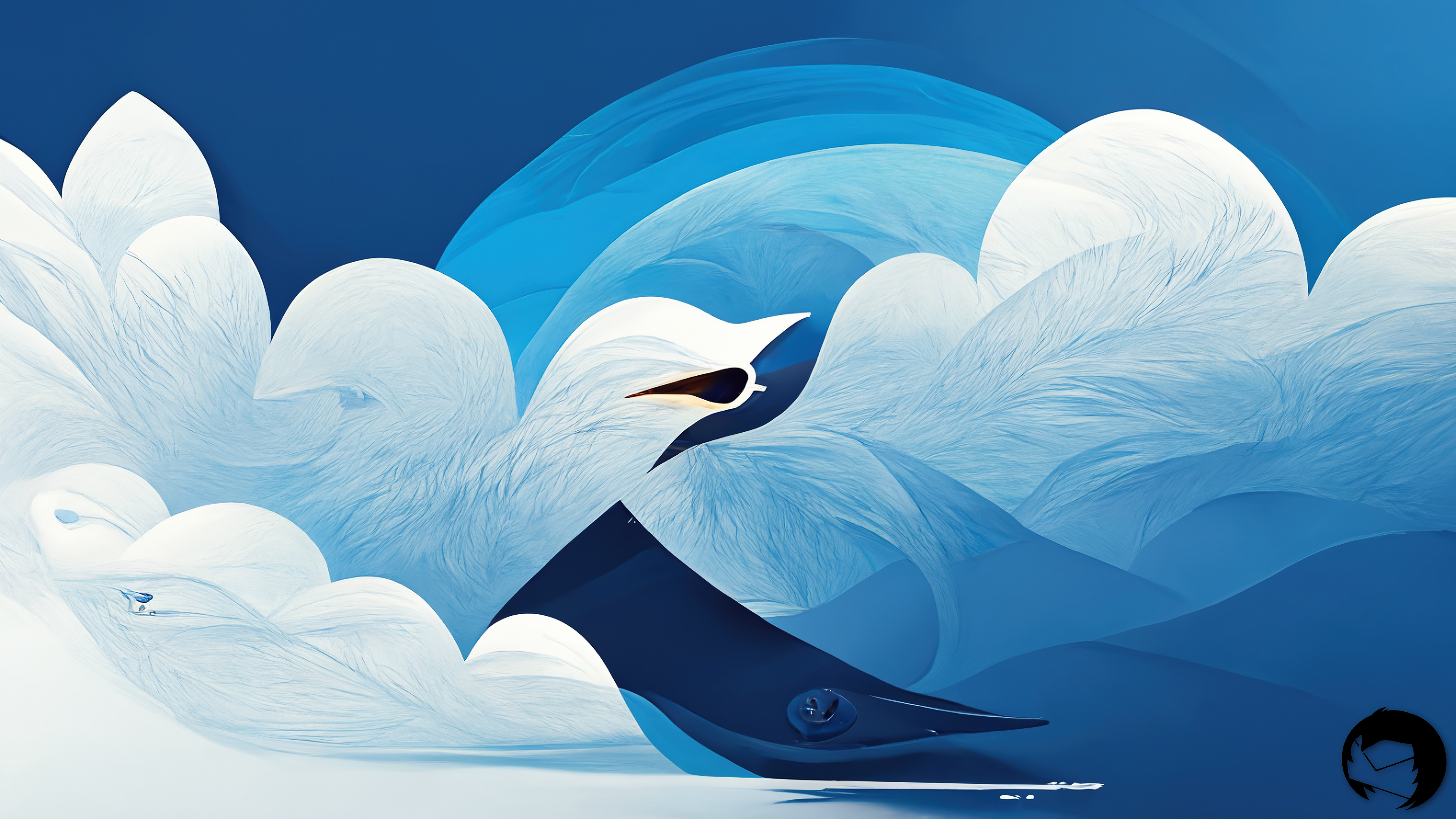 نقاشی گرافیکی خوشگل هوش مصنوعی از پرنده و آسمان به رنگ آبی و سفید زیبا
