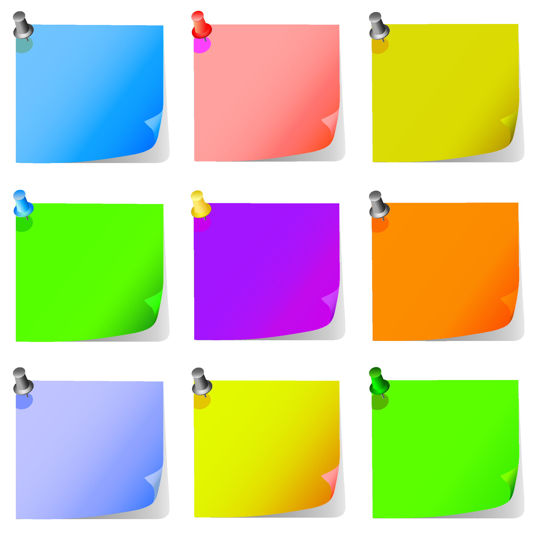 تکه های کاغذ PNG مربعی با چسب دوربریده شده با رنگ های شاد