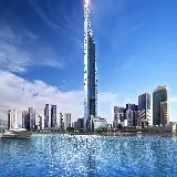 چاپ قاب موبایل و گوشی عکس استوک برج بلند زیبا و دریاچه آرامش بخش در دبی