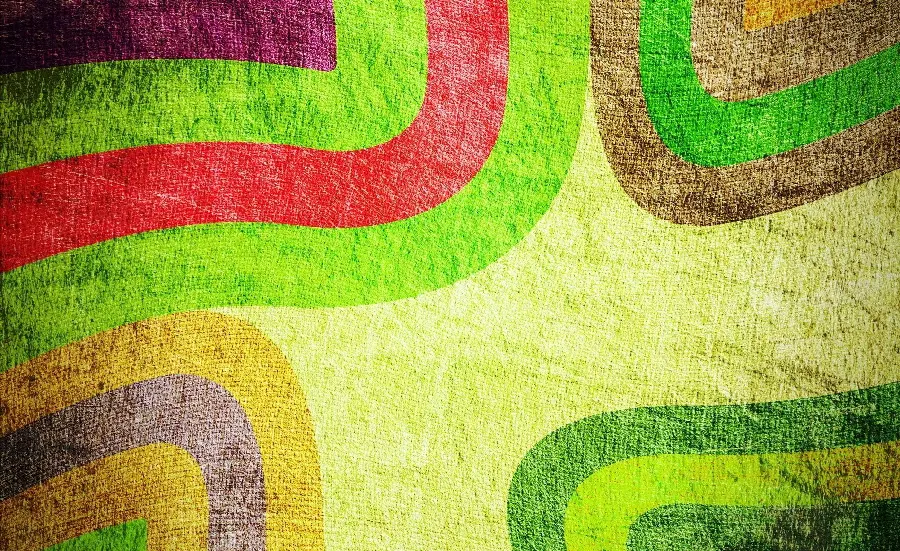 پس زمینه فرش معاصر پاپ آرت آفریقا با موضوع اشیاء پیش پا افتاده در ترکیب با رنگ‌های پر‌هیجان و پر‌رنگ