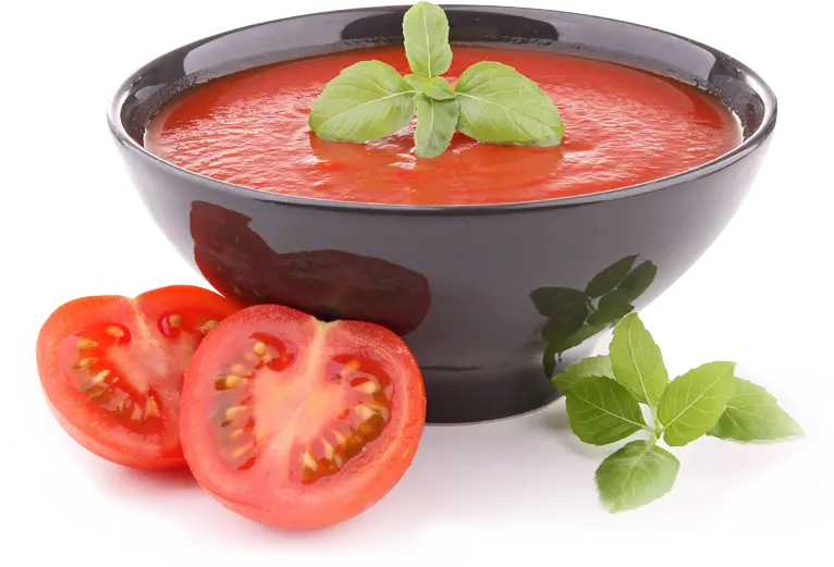 png عکس سوپ گوجه فرنگی غلیظ قرمز درون کاسه براق مشکی
