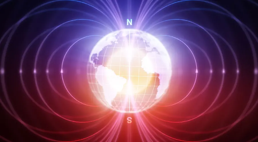 تصویر استوک درخشان زمین باخطوط میدان مغناطیسی جنوب به شمال