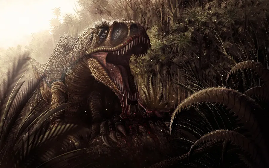 تصویر نعره وحشتناک دایناسور تیرانوسوروس رکس بسیار معروف 