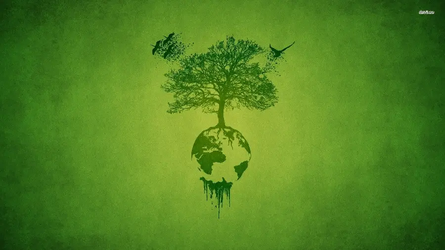 عکس نمادین درخت زندگی بنیادی ترین نیاز کره ی زمین و حیوانات با پس زمینه ی سبز