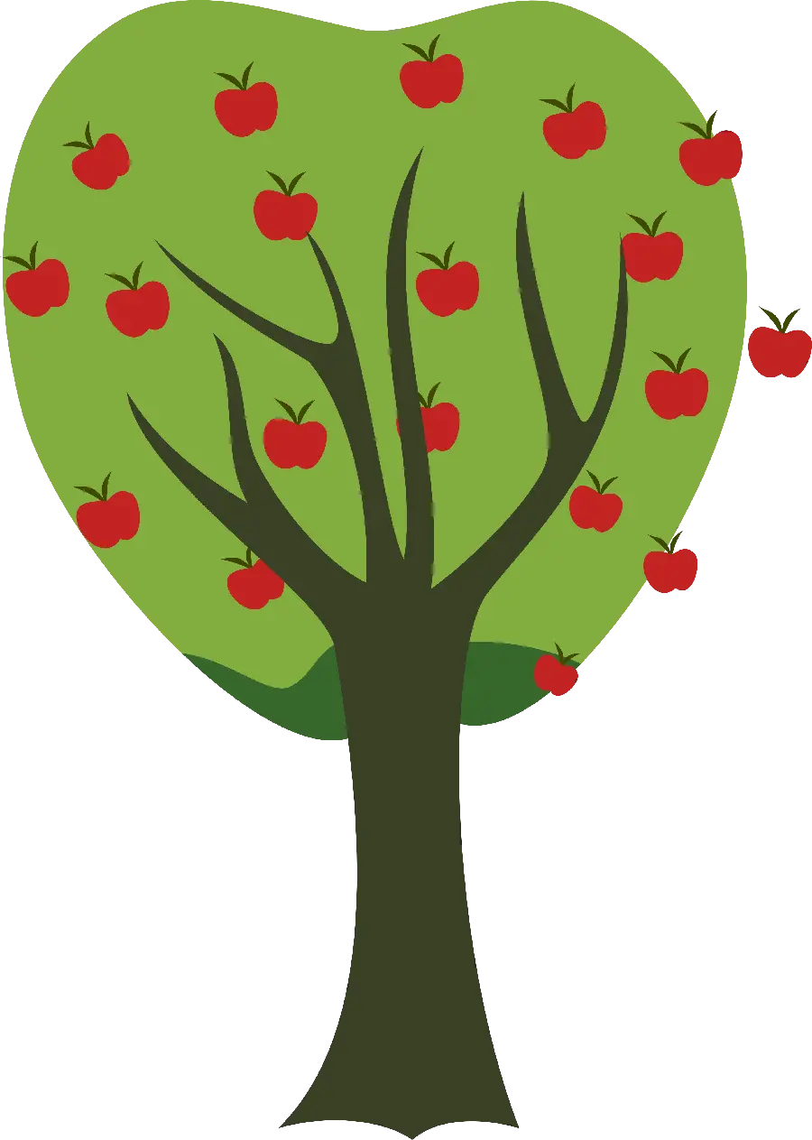 وکتور دوربری hd درخت قلبی با سیب های قرمز خوشمزه 