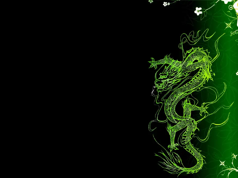 زیباترین Background اژدهای ژاپنی سبز با زمینه مشکی