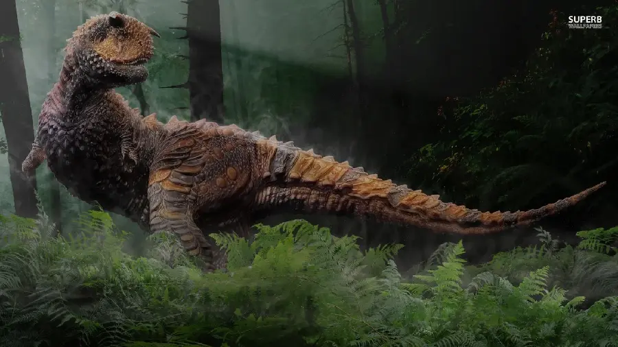 عکس دایناسور فوق العاده ترسناک با پوست سنگی در جنگل مخوف