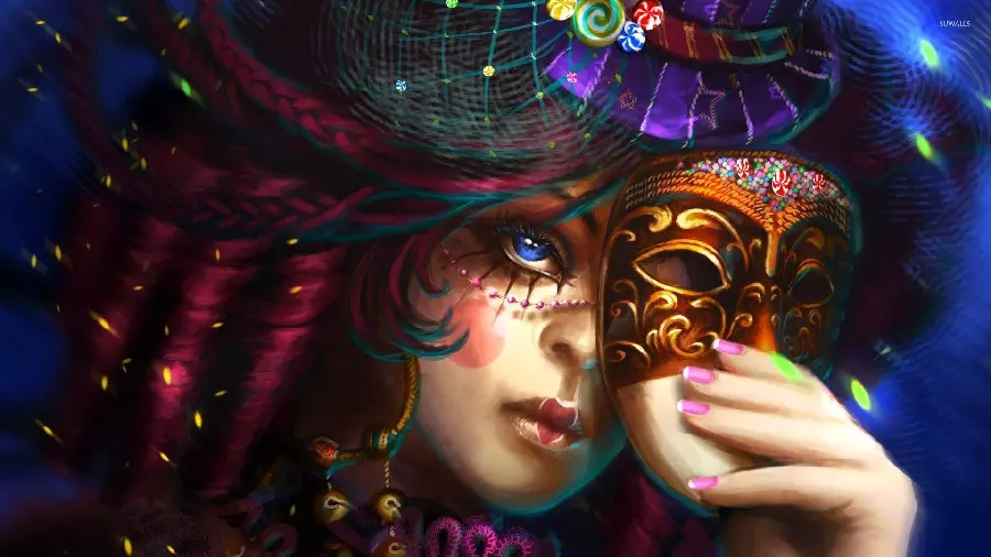 تصویر زمینه دختر زیبا با نقاب بالماسکه برای زمینه ویندوز 12