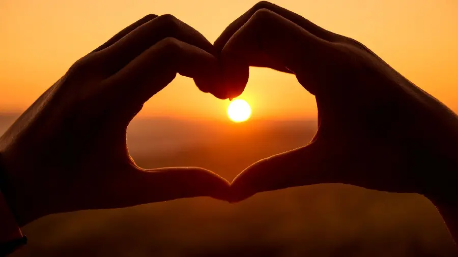 والپیپر فوق العاده قشنگ از غروب خورشید با دست های شبیه قلب برای ویندوز