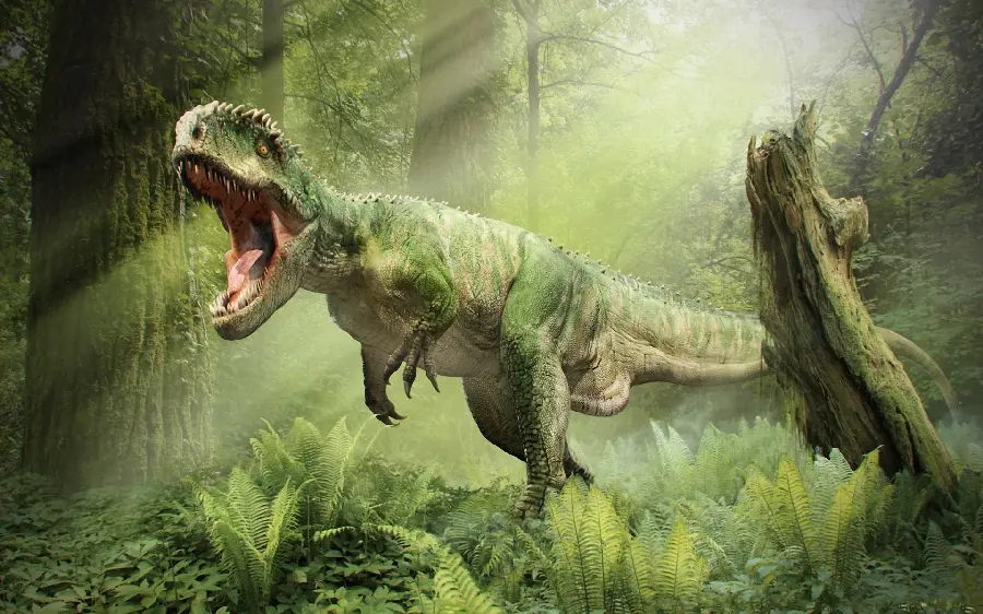 عکس دایناسور تیرانوسوروس رکس یا به اختصار تیرکس سبز رنگ