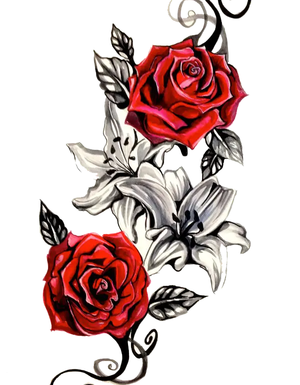 دانلود عکس png طرح تاتو گل رز قرمز مخصوص روی بدن زن