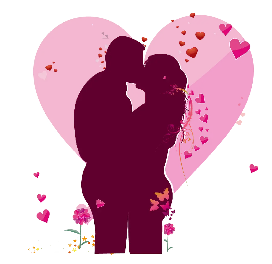 دانلود بک گراند Png زوج با ژست عاشقانه و قلب های صورتی 