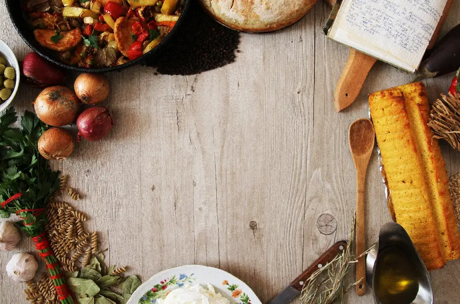دانلود بک گراند چوبی با حاشیه مواد غذایی و دستور آشپزی