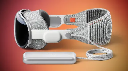 پوستر رسمی منتشر شده توسط اپل از Vision Pro Headset با باتری مخصوص