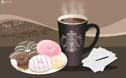 عکس کارتونی قهوه داغ و دونات مورد استفاده در تبلیغ کافه ها