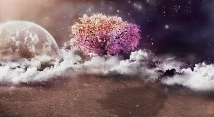 تصویر پروفایل درخت خوشرنگ زندگی در کنار ابر ها و ماه