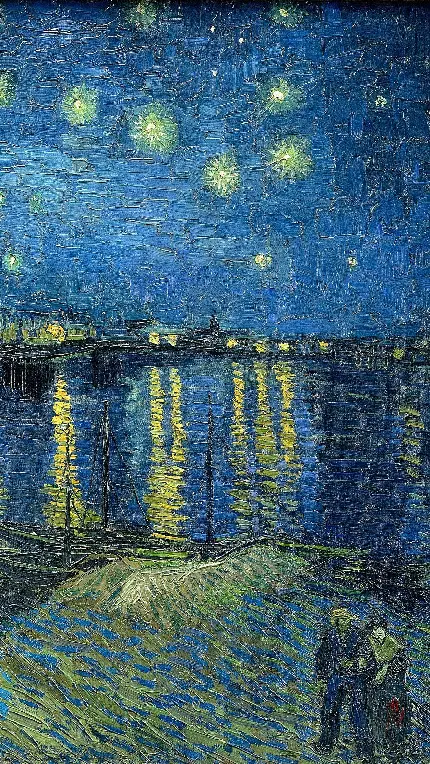 تصویر با کیفیت از نقاشی شب پر ستاره برفراز رن ون گوگ