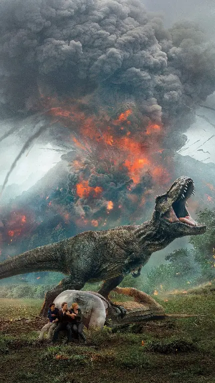 دانلود عکس جذاب دایناسور در حال فرار از منطقه آتش فشانی 