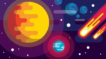 طرح گرافیکی و نقاشی دیجیتالی منظومه شمسی و شهاب سنگ 