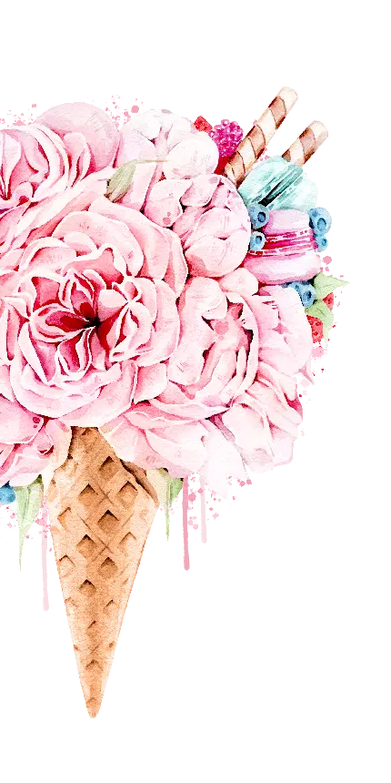 عکس فانتزی بستنی قیفی خاص شکل گل با تزئینات کاکائو و کیک