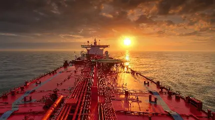 دانلود عکس باشکوه عرشه کشتی تانکر نفت در هنگام غروب آفتاب