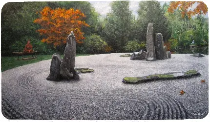 عکس استوک الهام بخش از مدیتیشن در دل باغ سنگ ژاپنی با کیفیت 5K