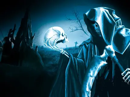 عکس پروفایل کارتونی جمجمه شیطانی در شب قبرستان بیابانی