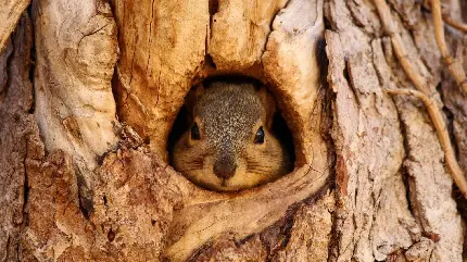 عکس فوق‌العاده زیبا از سنجاب کوچولو توی سوراخ درخت