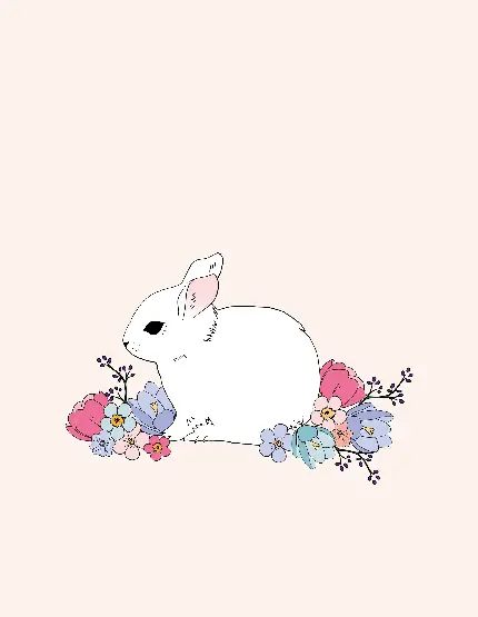 نقاشی دیجیتال از گل های رنگی و خرگوش در لابه لای آنان