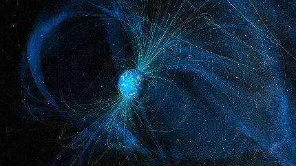 دانلود تصویر استوک زیبای میدان مغناطیسی زمین با زمینه سیاه
