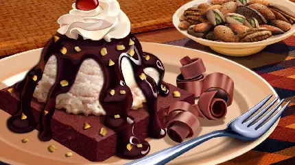 دانلود عکس استوک باشکوه کیک بستنی با تزئینات پسته و کاکائو