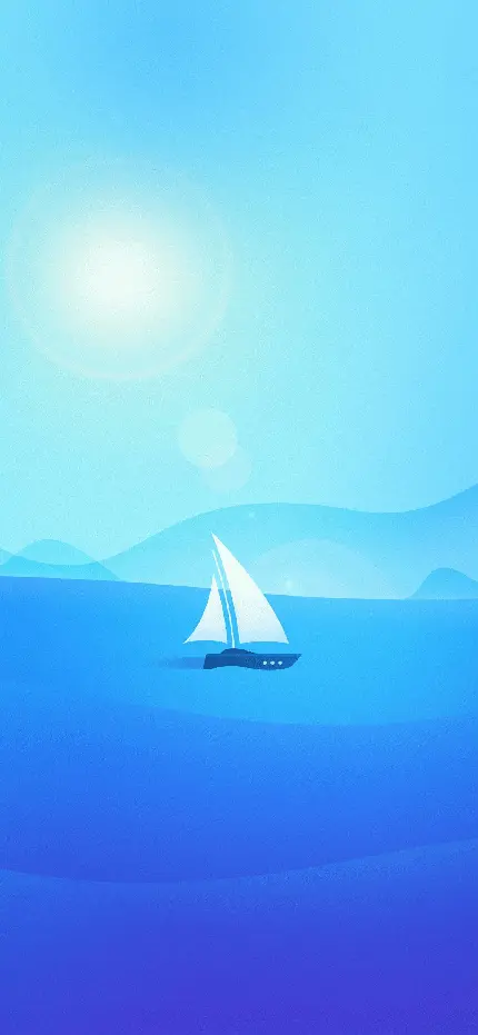والپیپر فانتزی و مینیمال قایق بادبانی در محیط آبی رنگ