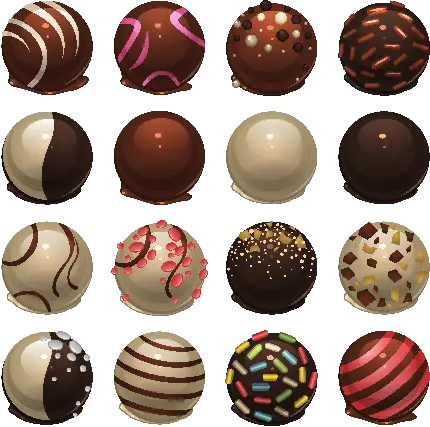 تصویر PNG ترافل های شکلاتی در طرح های متنوع برای ادیت 