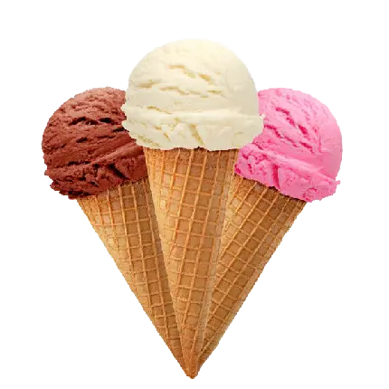 عکس پی ان جی PNG سه بستنی قیفی وانیلی شکلاتی و توت فرنگی 