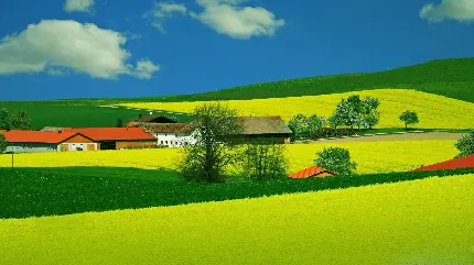 چاپ پوستر دانلود عکس منظره تابستانی چشم نواز با چمن های سبز تداعی کننده شاهکار خلقت