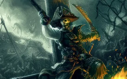 نقاشی دزد دریایی قوی و ترسناک روی عرشه کشتی برای ایده گرفتن