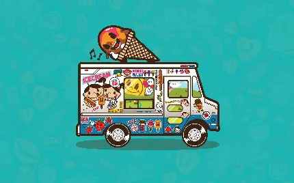  وکتور کارتونی و هنری ماشین بستنی فروش با کاربرد دوربری کردن وکتور جهت ادیت