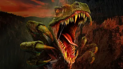 بک گراند جالب دایناسور تیرکس خطرناک با دندان های خون آلود تیز