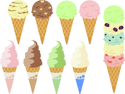 تصویر png دوربری شده انواع بستنی قیفی با کیفیت بالا