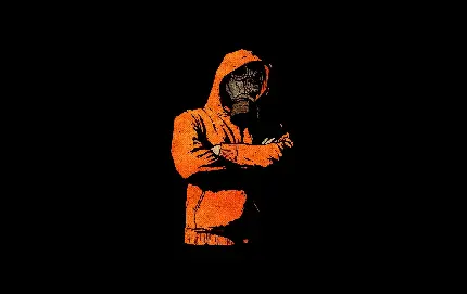 تصویر زمینه ماسک ضدگاز شیمیایی روی صورت پسر نارنجی پوش