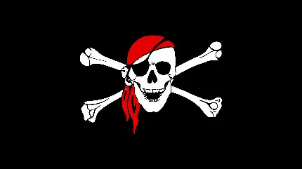 تصویر جمجمه دزدان دریایی سفید با سربند قرمز با پس زمینه مشکی
