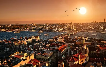 زیباترین تصویر استانبول ترکیه با خانه های شیروانی قرمز قدیمی