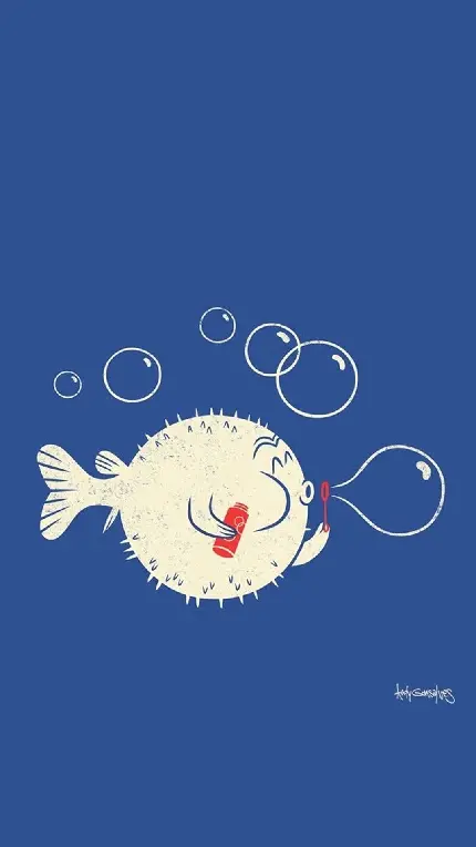 والپیپر خوشگل ماهی کارتونی بادکنکی کیوت در حال حباب بازی