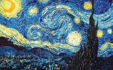 دانلود عکس واقعی و با کیفیت نقاشی شب پر ستاره اثر ونسان ون گوگ