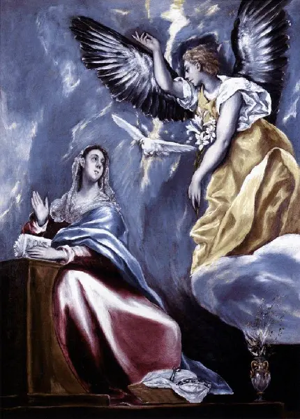 نقاشی فرشته ها بالای سر مریم‌مقدس اثر ال گرکو